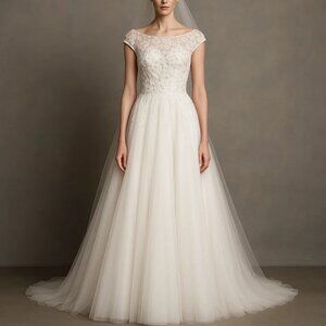 Theia Couture Silk & Swarovski Crystal Wedding Dress Ball Gown Princess Romantic
